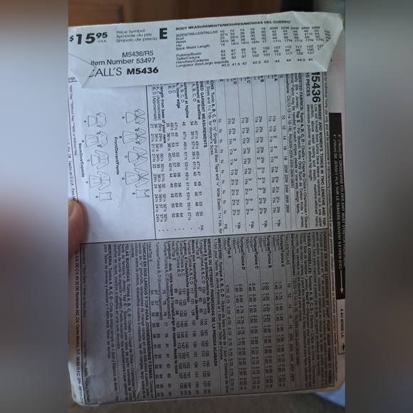 Mccalls Pattern 5436 PLUS Size Pattern. UNCUT 20W-28W - Picture 2 of 2
